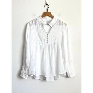 Sundance Blouse PXL White Boho Cottagecore Eyelet Embroidered Cotton Gauze Top